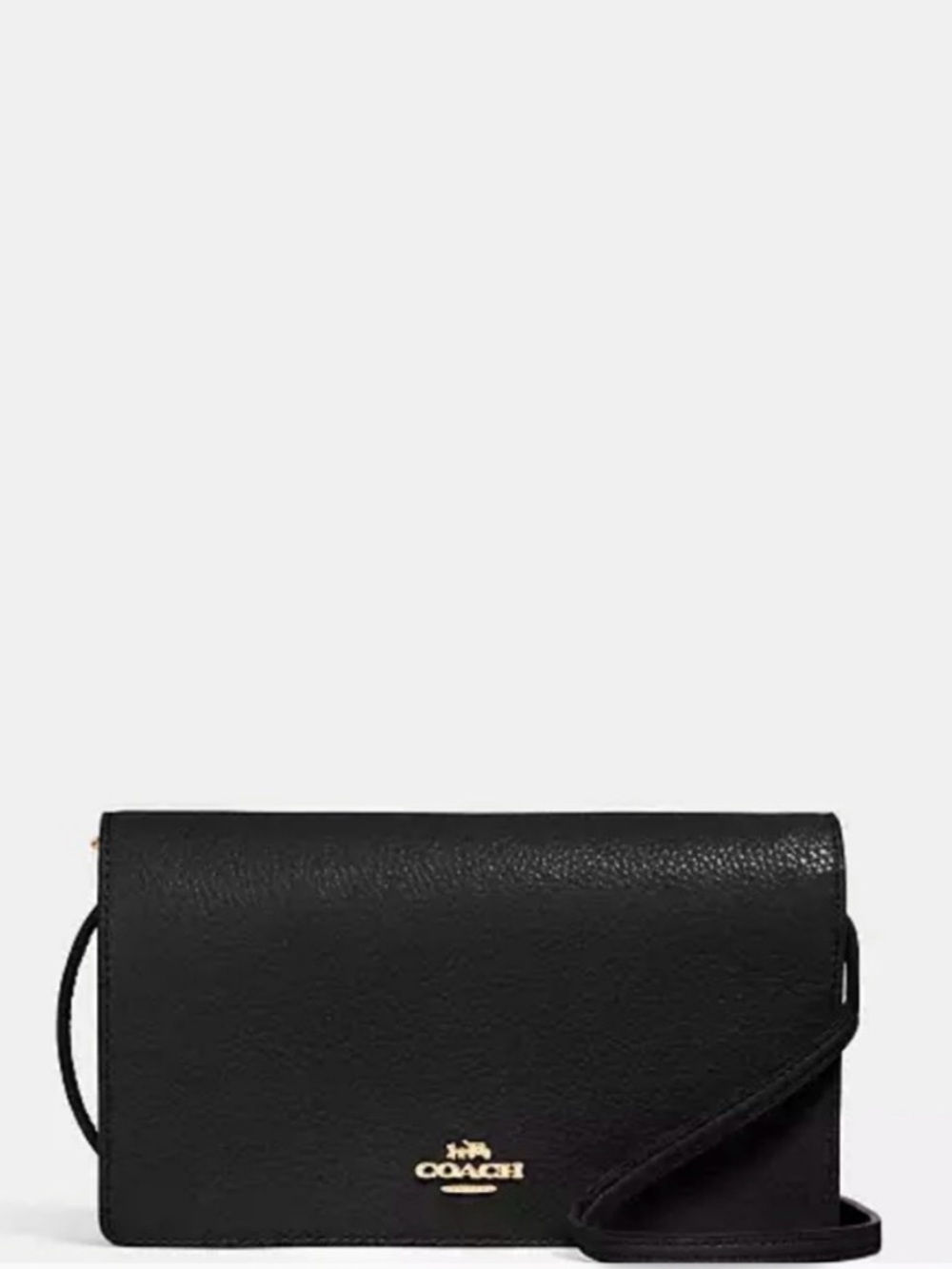 Coach Black Pebbled Leather Fold-Over Crossbody with Gold Logo